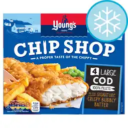 Tesco Youngs chip shop 4 large cod fillets 440g offer