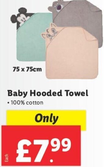 Lidl Baby Hooded Towel 75 x 75 cm offer