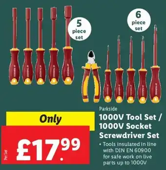 Lidl Parkside 1000V Tool Set / 1000V Socket Screwdriver Set offer