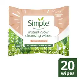 Tesco Simple instant glow cleansing wipes x20 offer
