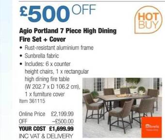 Costco Agio portland 7 piece high dining fire set + cover offer