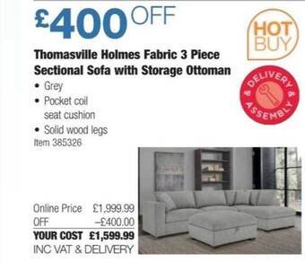 Costco Thomasville holmes fabric 3 piece sectional sofa with storage ottoman offer