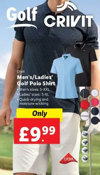 Lidl Crivit Men's /Ladies Golf Polo Shirt offer