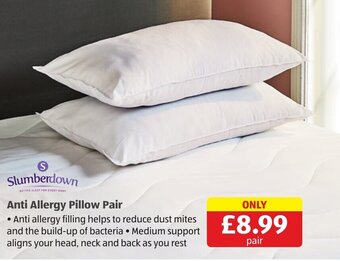 Aldi Slumberdown Anti Allergy Pillow Pair offer