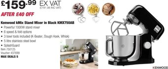 Costco Kenwood kMix Stand Mixer in Black KMX750AB offer