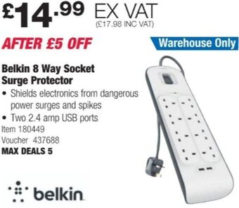 Costco Belkin 8 Way Socket Surge Protector offer