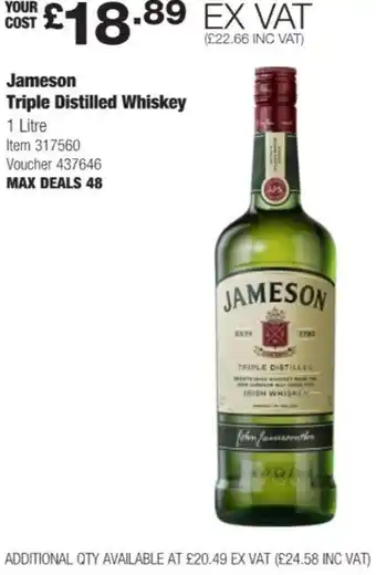 Jameson Triple Distilled Whiskey 1 Litre