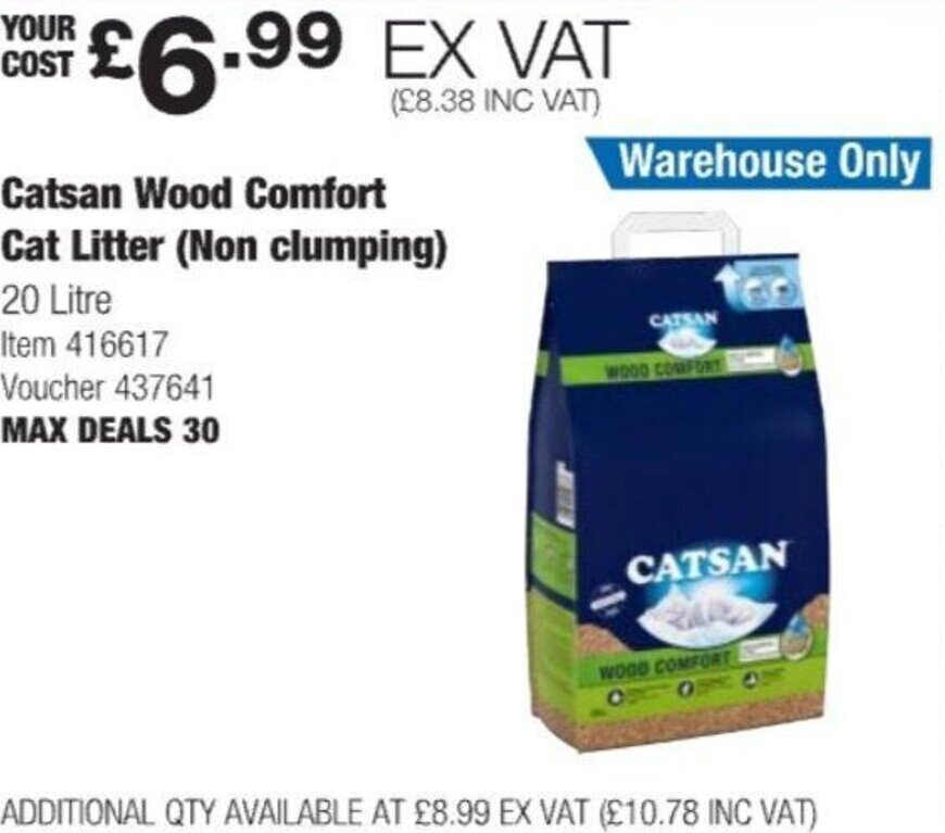 Catsan Wood Comfort Cat Litter 20 Litre offer at Costco