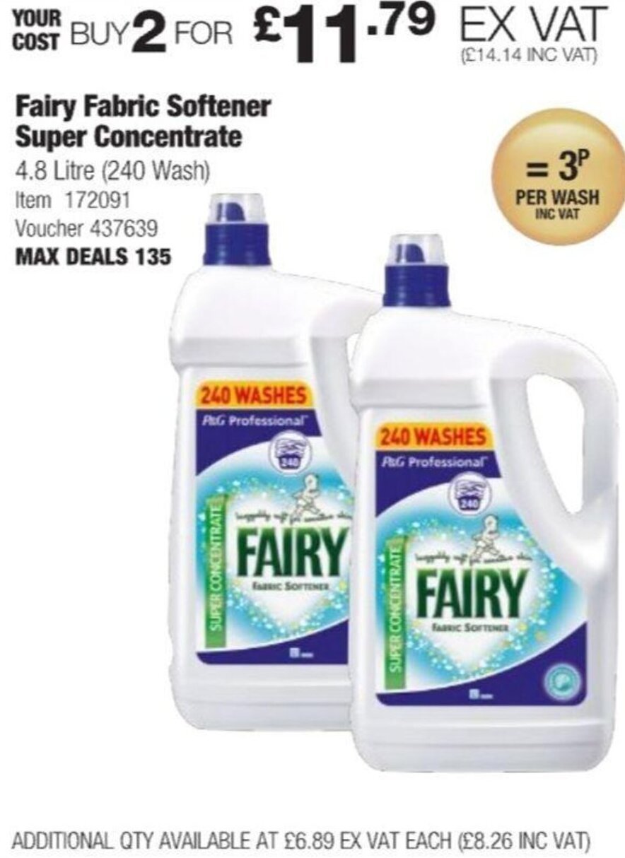 Fairy Fabric Softener Super Concentrate 4.8 Litre offer at Costco