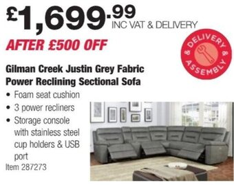 Costco Gilman Creek Justin Grey Fabric Power Reclining Sectional Sofa offer