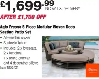 Costco Agio Fresno 5 Piece Modular Woven Deep Seating Patio Set offer