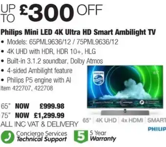 Costco Philips Mini LED 4K Ultra HD Smart Ambilight TV 65" offer