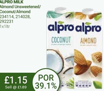 Bestway Alpro Milk Almond Unsweetened Coconut /Almond 1x1ltr offer