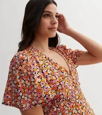New look orange floral flutter sleeve mini tea dress