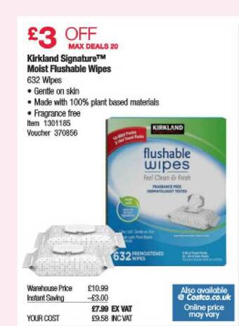 Costco Kirkland Signature Moist Flushable Wipes offer