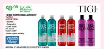 Costco Tigi Bed Head Shampoo & Conditioner offer