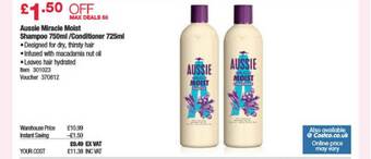Costco Aussie Miracle Moist Shampoo 750ml - Conditioner 725ml offer
