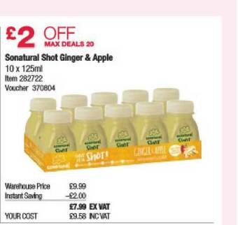 Costco Sonatural Shot Ginger & Apple offer