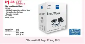 Zeiss Lens Cleaning Wipes