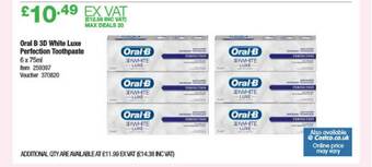 Costco Oral B 3d White Luxe Perfection Toothpaste offer