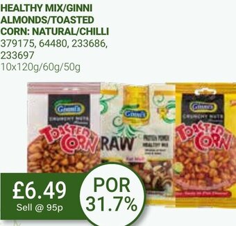 Bestway Healthy Mix/Ginni Almonds /Toasted Corn: Natural/Chilli 10x120g/60g/50g offer