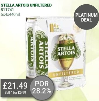 Bestway Stella Artois Unfiltered 6x4x440ml offer