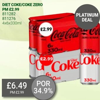 Bestway Diet Coke/Coke Zero 4x6x330ml offer