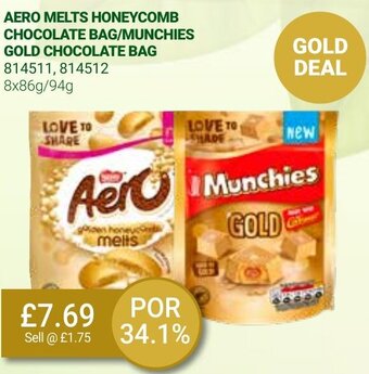 Bestway Aero Melts Honeycomb Chocolate Bag/Munchies Gold Chocolate Bag 8x86g/94g offer