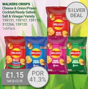 Bestway Walkers Crisps Cheese & Onion/Prawn Cocktail/Ready Salted/Salt & Vinegar/Variety 1x6Pack offer