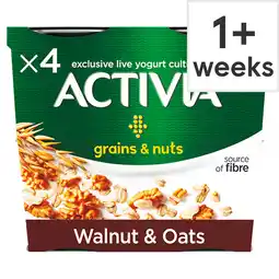 Tesco Activia grains & nuts walnuts & oats yogurt 4x120g offer