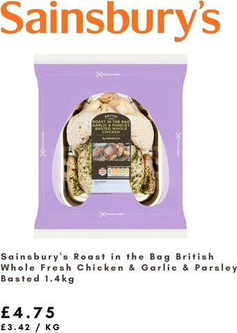 Sainsbury's Sainsbury's Roast in The Bag British Whole Fresh Chicken & Garlic & Parsley Basted 1.4kg offer