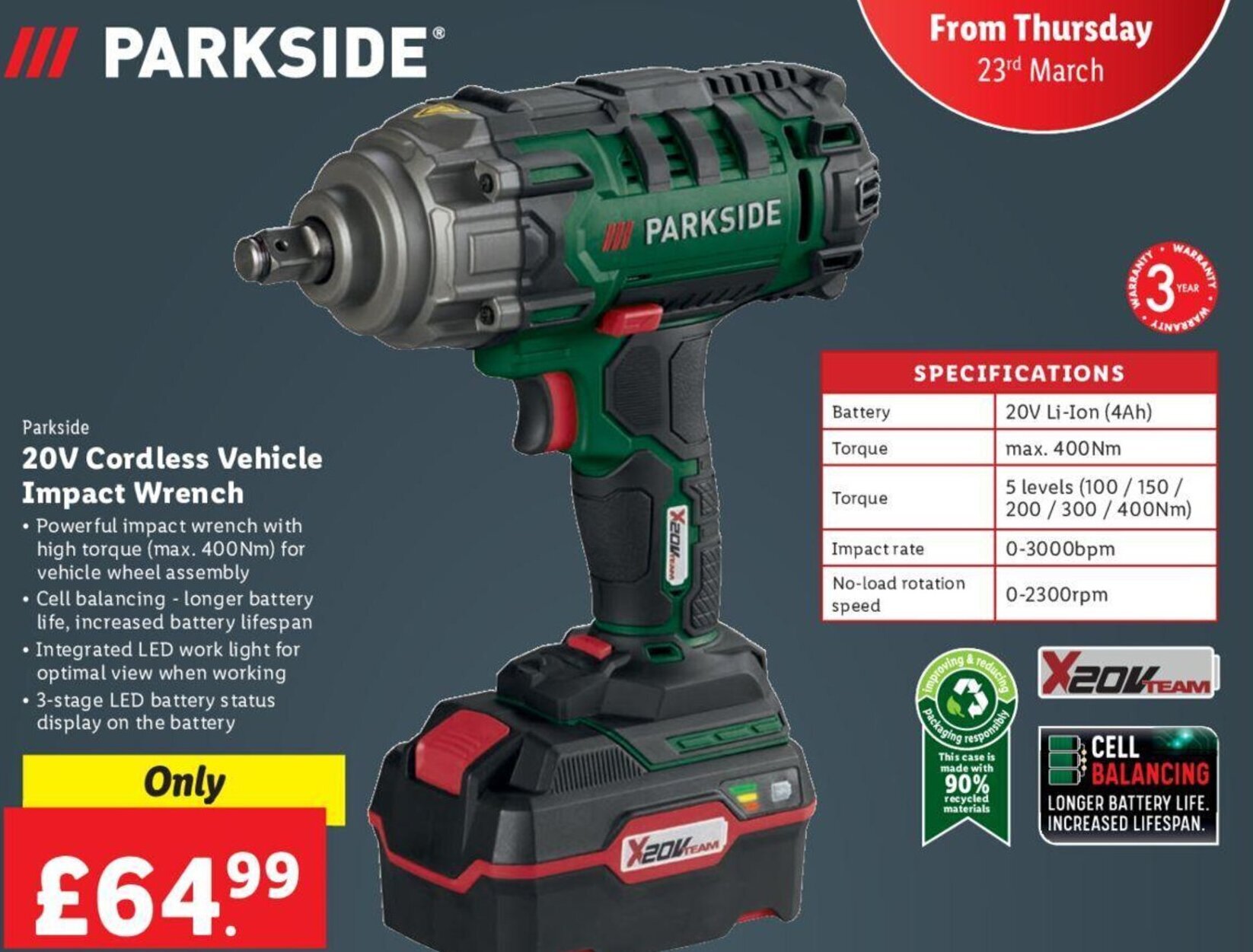 Parkside PASSK 20 Li 400Nm 1/2 20V Lidl Impact Wrench 4K, 46 OFF