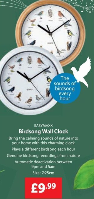 Lidl EasyMaxx Birdsong Wall Clock offer