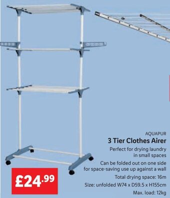 Lidl Aquapur 3 Tier Clothes Airer offer