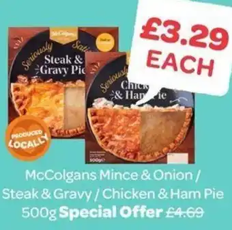 Spar McColgans Mince & Onion / Steak & Gravy /Chicken & Ham Pie 500g offer