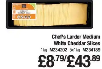 Makro Chef's Larder Medium White Cheddar Slices 5x1kg offer