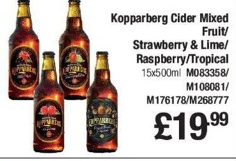 Makro Kopparberg Cider Mixed Fruit/Strawberry & Lime/ Raspberry/Tropical 15x500ml offer