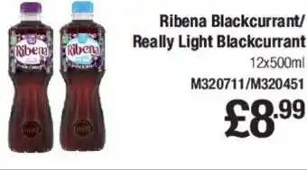 Makro Ribena Blackcurrant/Really Light Blackcurrant 12x500ml offer