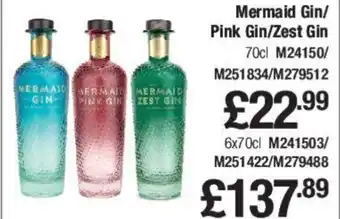 Makro Mermaid Gin/Pink Gin/ Zest Gin 6x70cl offer