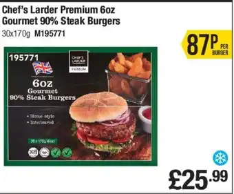 Makro Chef's Larder Premium 6oz Gourmet 90%Steak Burgers 30x170g offer