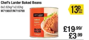 Makro Chef's larder Baked Beans 6x2.62kg offer