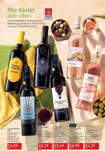 Aldi Baron amarillo rioja, argentinian malbec, castellore primitivo, barossa valley shiraz, castellore pinot grigio blush offer