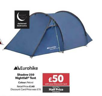 GO Outdoors Eurohike Shadow 250 Nightfall Tent offer