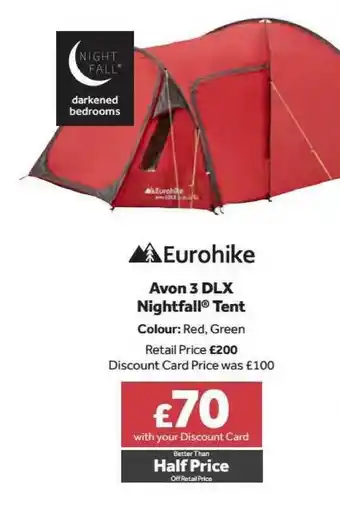 GO Outdoors Eurohike Avon 3dlx Nightfall Tent offer