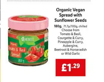 Lidl Organic Vegan Spread With Sunflower Seeds offer