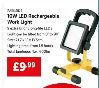 Lidl Parkside 10W Led Rechargeable Work Light offer