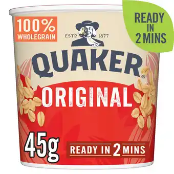 Tesco Quaker oat so simple original porridge pot 45g offer