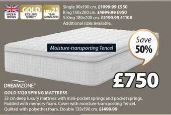 JYSK Dreamzone gold s120 spring mattress offer