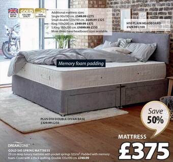 JYSK Dreamzone gold s45 spring mattress offer