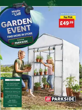 Lidl Walk-in greenhouse parkside offer